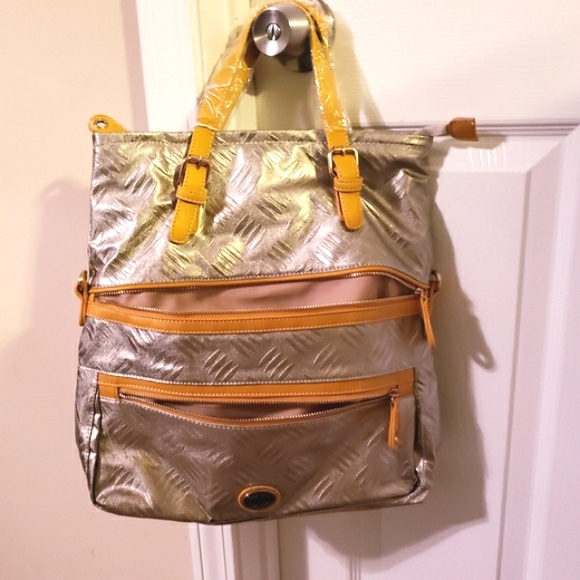 Bella Handbags - Bella Tote large Capacity Bag Silver & muster yellow